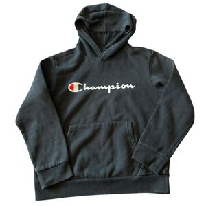 Champion Hoodie Boys Small Size 8 Black Pullover Front Pocket Longsleeve Sweater